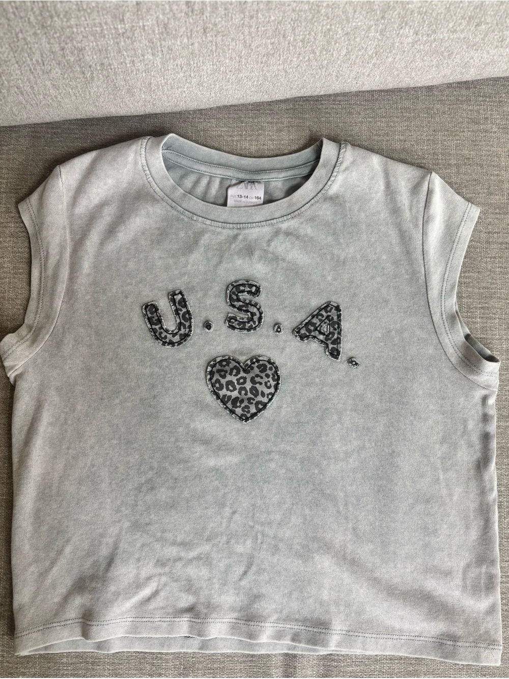 Zara Girls U.S.A. Graphic Sleeveless Kids Tee - Light Gray